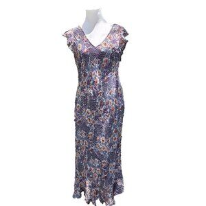 VTG Paradise East Midi Slip Dress Womens Purple Floral Beaded Whimsigoth Y2K L